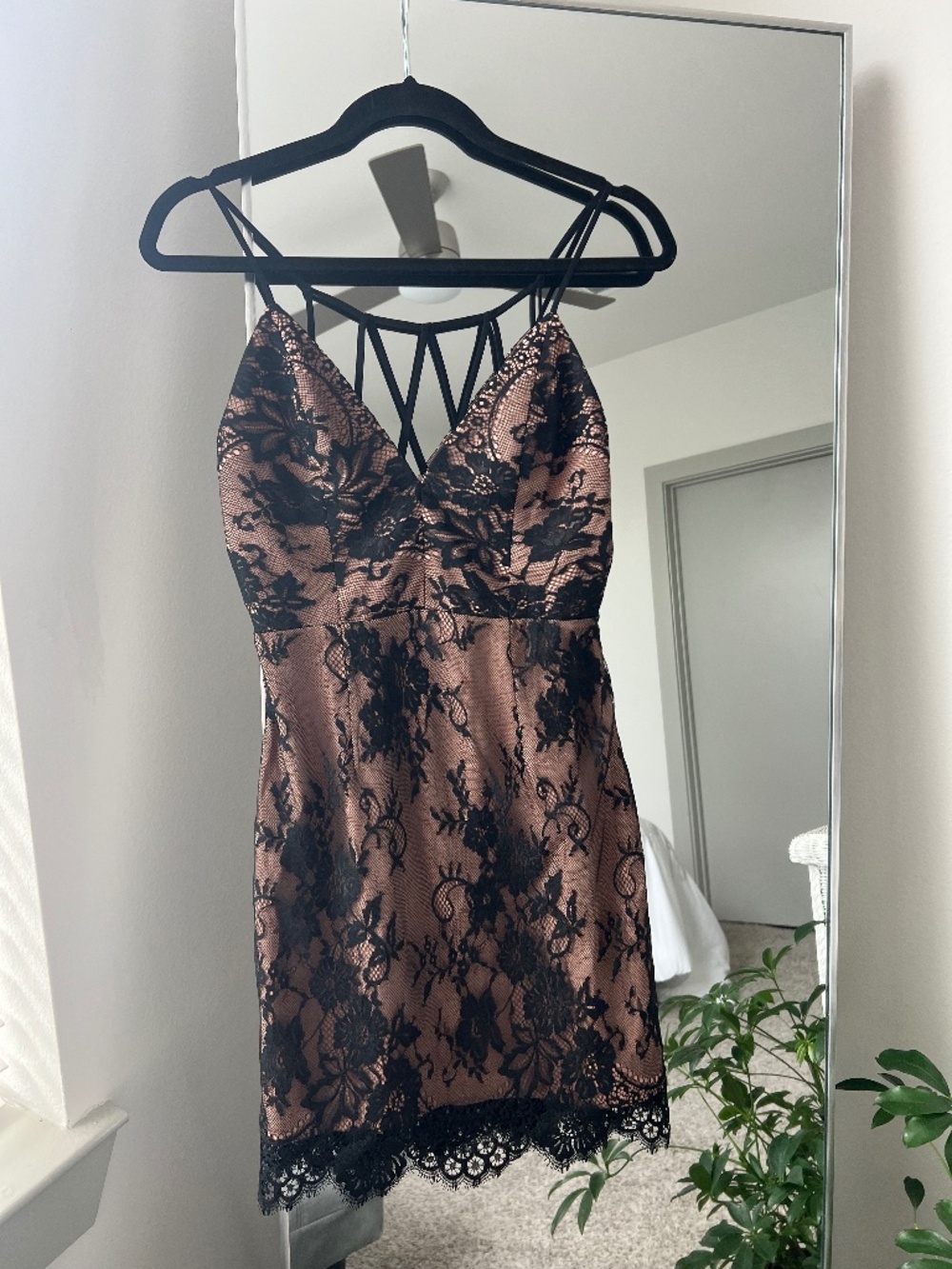 NWT NBD Revolve Black Lace & Nude Illusion Strappy Back Dress: 2